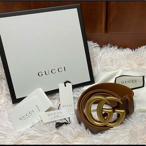 Authentic brown leather Gucci GG belt 85 In EUC